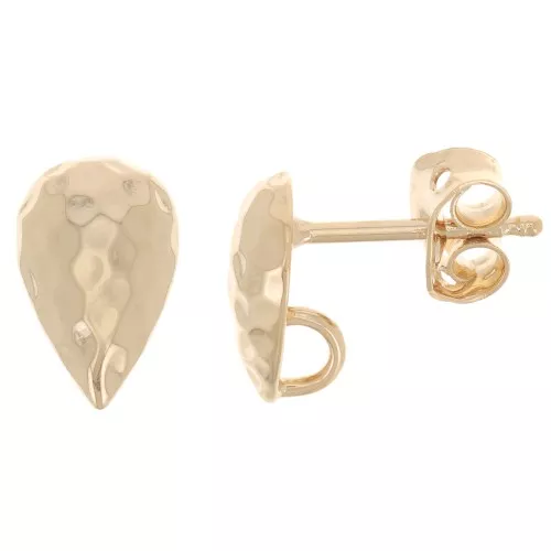 10x6.5mm Hammered drop earstuds - open back - 3 micron gold plated x2