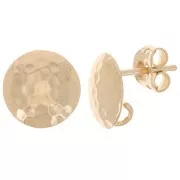 11mm Round hammered earstuds - open back - 3 microns gold plated x2