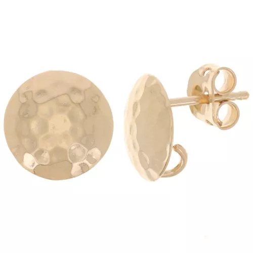 11mm Round hammered earstuds - open back - 3 microns gold plated x2