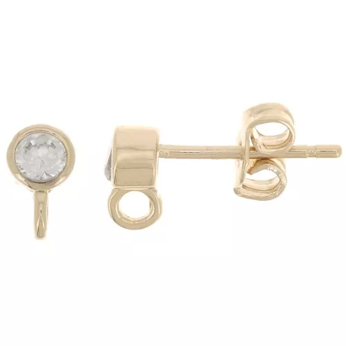 4mm Zirconium Oxide Round EarStuds - 3 microns Gold Plated x2