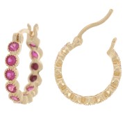 17mm Hoop earrings with zirconium oxides - 3 microns gold plated - Fuchsia x2