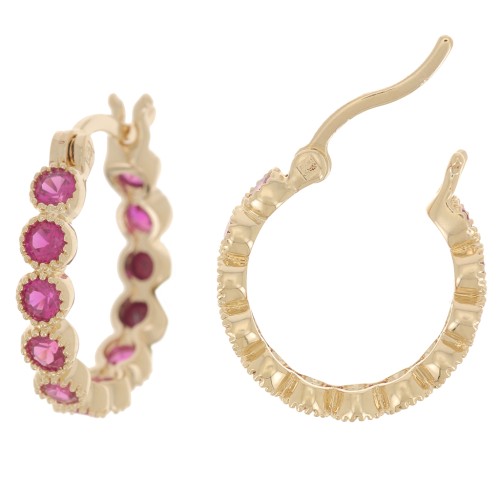 17mm Hoop earrings with zirconium oxides - 3 microns gold plated - Fuchsia x2