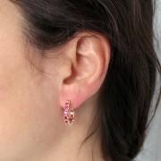 17mm Hoop earrings with zirconium oxides - 3 microns gold plated - Fuchsia x2