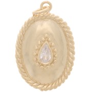 24x16mm Rope Effect Zirconium Oxide Pendant - 3 Microns Gold Plated - Crystal x1