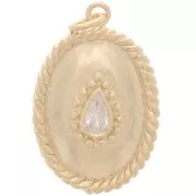 24x16mm Rope Effect Zirconium Oxide Pendant - 3 Microns Gold Plated - Crystal x1