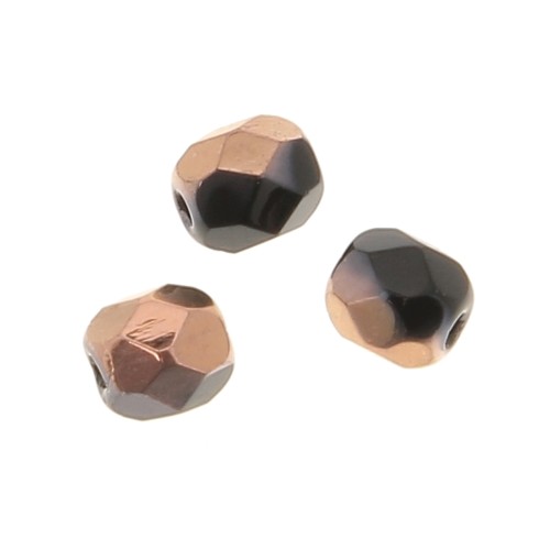 Fire Polished faceted round beads 4mm Jet Capri Gold x50