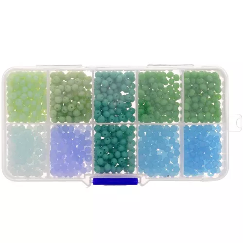 4x3mm Round faceted beads assortment - round flattened - Green - Blue x1000