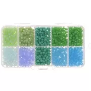 4x3mm Round faceted beads assortment - round flattened - Green - Blue x1000