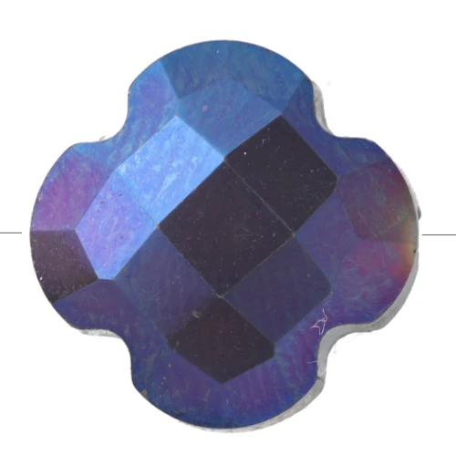 11.5 mm faceted clover bead in glass - Dark Violet AB x1