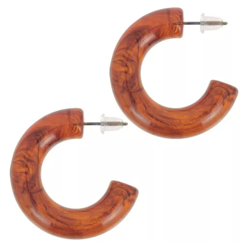 33mm Hoop earrings with round opaque resin wire - Dark marbled amber x2