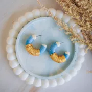 33mm Hoop earrings with round opaque resin wire - Ecru x2