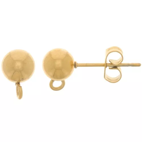 6mm 304L Stainless Steel ball earstuds with open ring - Gold Tone x2