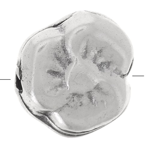 9mm embossed Flower bead- Antique silver Tone x1
