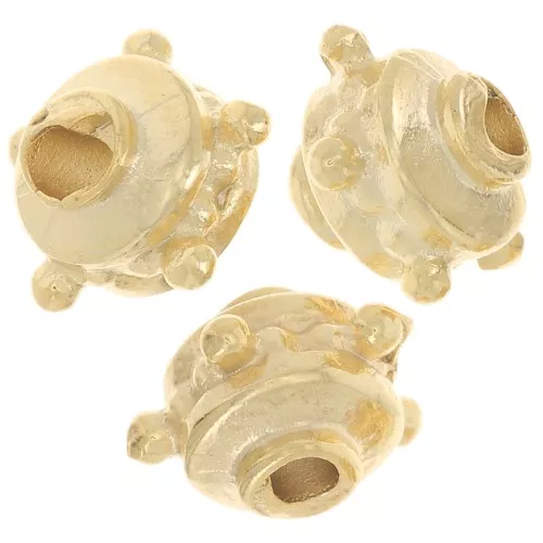 8x6mm Flattened round beads with small balls - Fine Gold plated x5