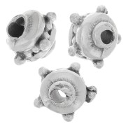 8x6mm Flattened round beads with small balls - Antique Silver Tone x5|raw }}