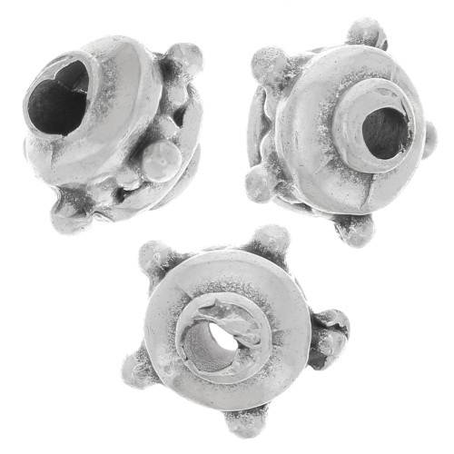 8x6mm Flattened round beads with small balls - Antique Silver Tone x5