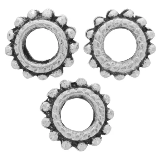 7mm Round spacer beads with small balls - Antique Silver Tone x10