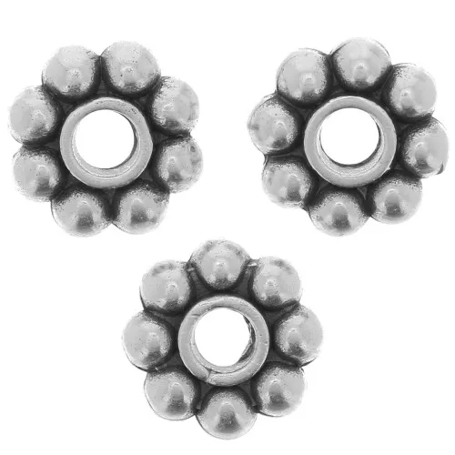 7mm Flower spacer beads - Antique silver Tone x10