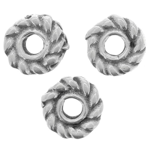 5mm Rope effect rondelle spacer beads - Antique silver tone x10