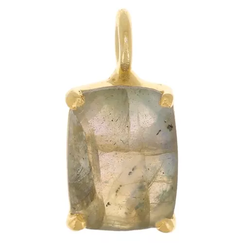 12x6mm 925 Silver faceted pendant with claw setting - Gold Tone - Labradorite x1