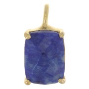 12x6mm 925 Silver faceted pendant with claw setting - Gold Tone - Lapis lazuli x1|raw }}