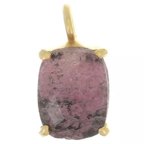 12x6mm 925 Silver faceted pendant with claw setting - Gold Tone - Rhodonite x1