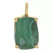 12x6mm 925 Silver faceted pendant with claw setting - Gold Tone - Malachite x1
