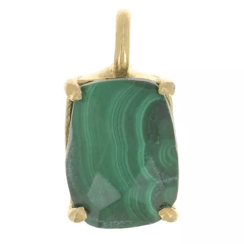 12x6mm 925 Silver faceted pendant with claw setting - Gold Tone - Malachite x1
