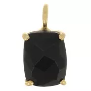 12x6mm 925 Silver faceted pendant with claw setting - Gold Tone - Black Onyx x1