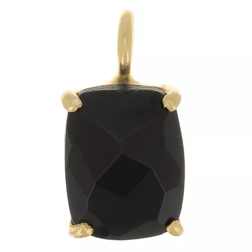 12x6mm 925 Silver faceted pendant with claw setting - Gold Tone - Black Onyx x1