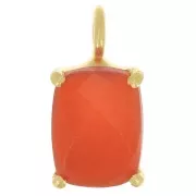 12x6mm 925 Silver faceted pendant with claw setting - Gold Tone - Red Onyx x1