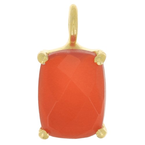 12x6mm 925 Silver faceted pendant with claw setting - Gold Tone - Red Onyx x1