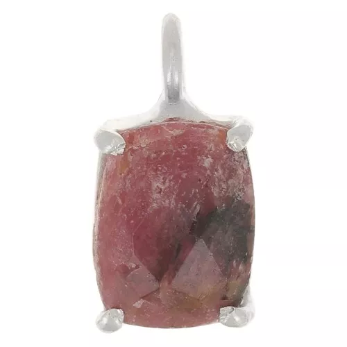 12x6mm 925 Silver Rectangle faceted pendant with claw setting - Rhodonite x1