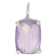 12x6mm 925 Silver Rectangle faceted pendant with claw setting - Amethyst x1|raw }}