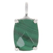 12x6mm 925 Silver Rectangle faceted pendant with claw setting - Malachite x1|raw }}