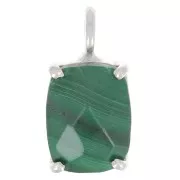 12x6mm 925 Silver Rectangle faceted pendant with claw setting - Malachite x1