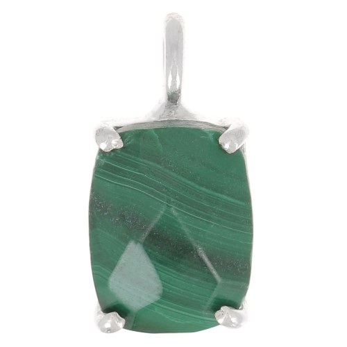 12x6mm 925 Silver Rectangle faceted pendant with claw setting - Malachite x1