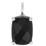 12x6mm 925 Silver Rectangle faceted pendant with claw setting - Black Onyx x1