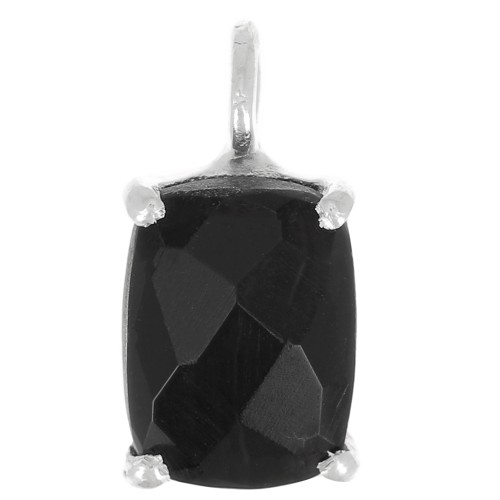 12x6mm 925 Silver Rectangle faceted pendant with claw setting - Black Onyx x1