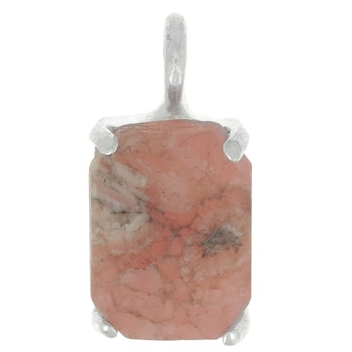 12x6mm 925 Silver Rectangle faceted pendant with claw setting - Rhodochrosite x1
