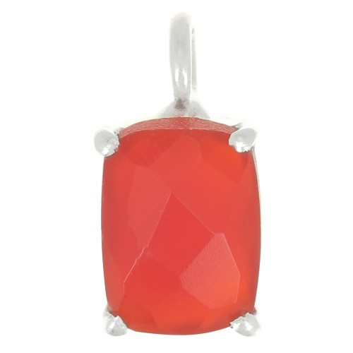 12x6mm 925 Silver Rectangle faceted pendant with claw setting - Red Onyx x1