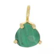 10x7mm 925 Silver faceted pendant with claw setting - GOLD tone - Malachite x1