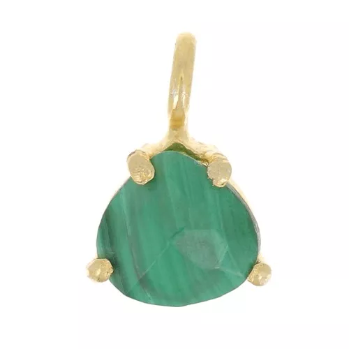 10x7mm 925 Silver faceted pendant with claw setting - GOLD tone - Malachite x1