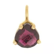 10x7mm 925 Silver faceted pendant with claw setting - GOLD tone - Garnet x1