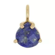 10x7mm 925 Silver faceted pendant with claw setting - GOLD tone - Lapis lazuli x1