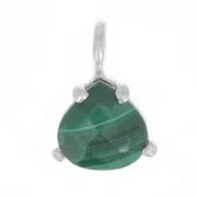 10x7mm 925 Silver faceted triangle Pendant with claw setting - Malachite x1