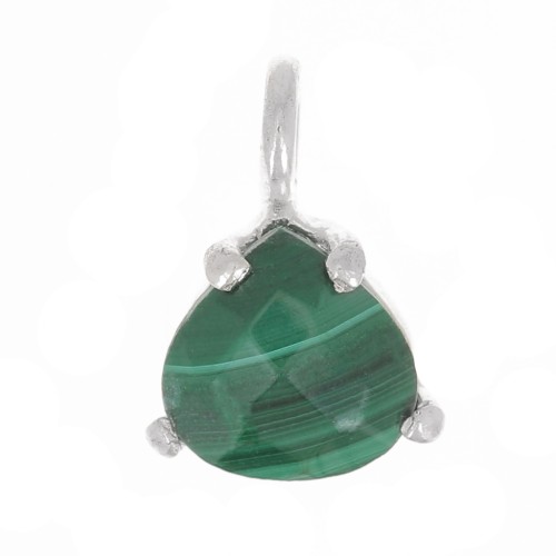 10x7mm 925 Silver faceted triangle Pendant with claw setting - Malachite x1