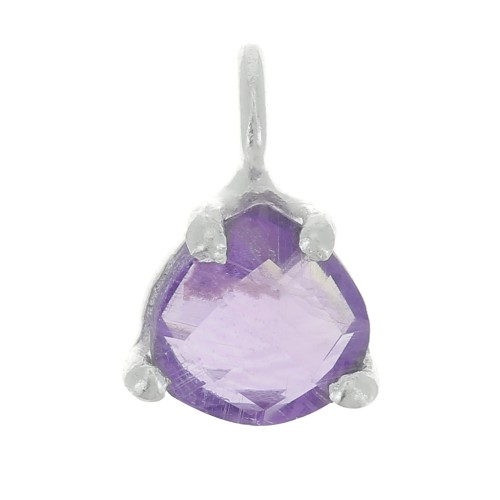 10x7mm 925 St. Silver faceted triangle Pendant with claw setting - Amethyst x1
