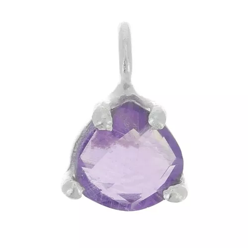 10x7mm 925 St. Silver faceted triangle Pendant with claw setting - Amethyst x1