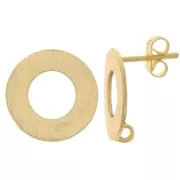 16mm Brushed effect hollow circle earstuds with open ring - Gold Tone x2
